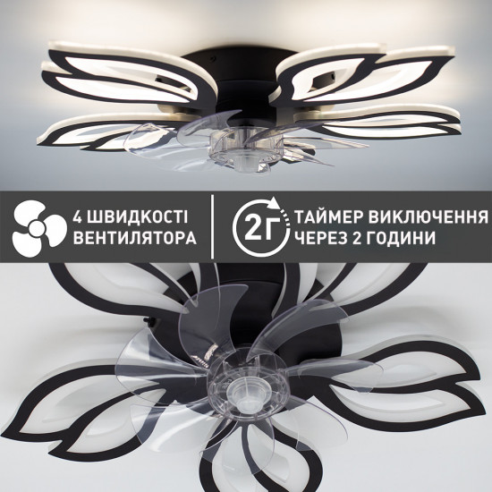 Керована світлодіодна люстра з вентилятором ESLLSE FAN ASTRA 52 Вт + 19 Вт 625x125 мм Чорна  фото № 2