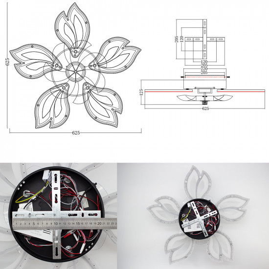 Керована світлодіодна люстра з вентилятором ESLLSE FAN ASTRA 52 Вт + 19 Вт 625x125 мм Чорна  фото № 5