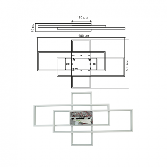 Керована світлодіодна СМАРТ люстра ESLLSE SVEN 123W 3S 900x500x80мм Біла  фото № 4